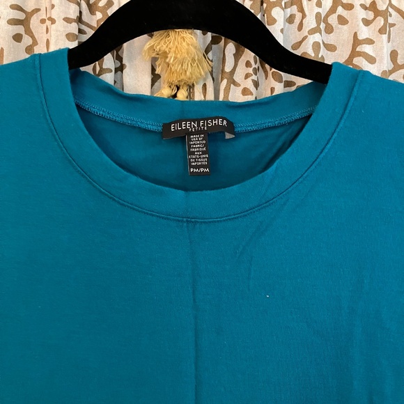 Eileen Fisher Petite Medium PM Teal Sleeveless Tunic Dress Jersey Knit - Picture 2 of 5